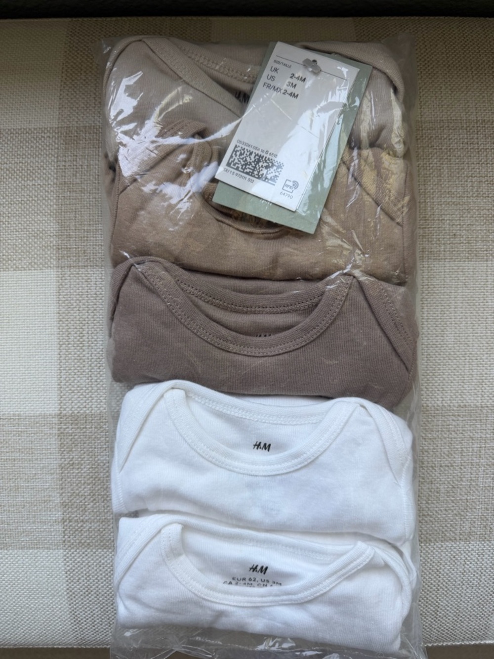 H&M Neutral Baby long sleeve Bodysuit Set - White, tan, Taupe